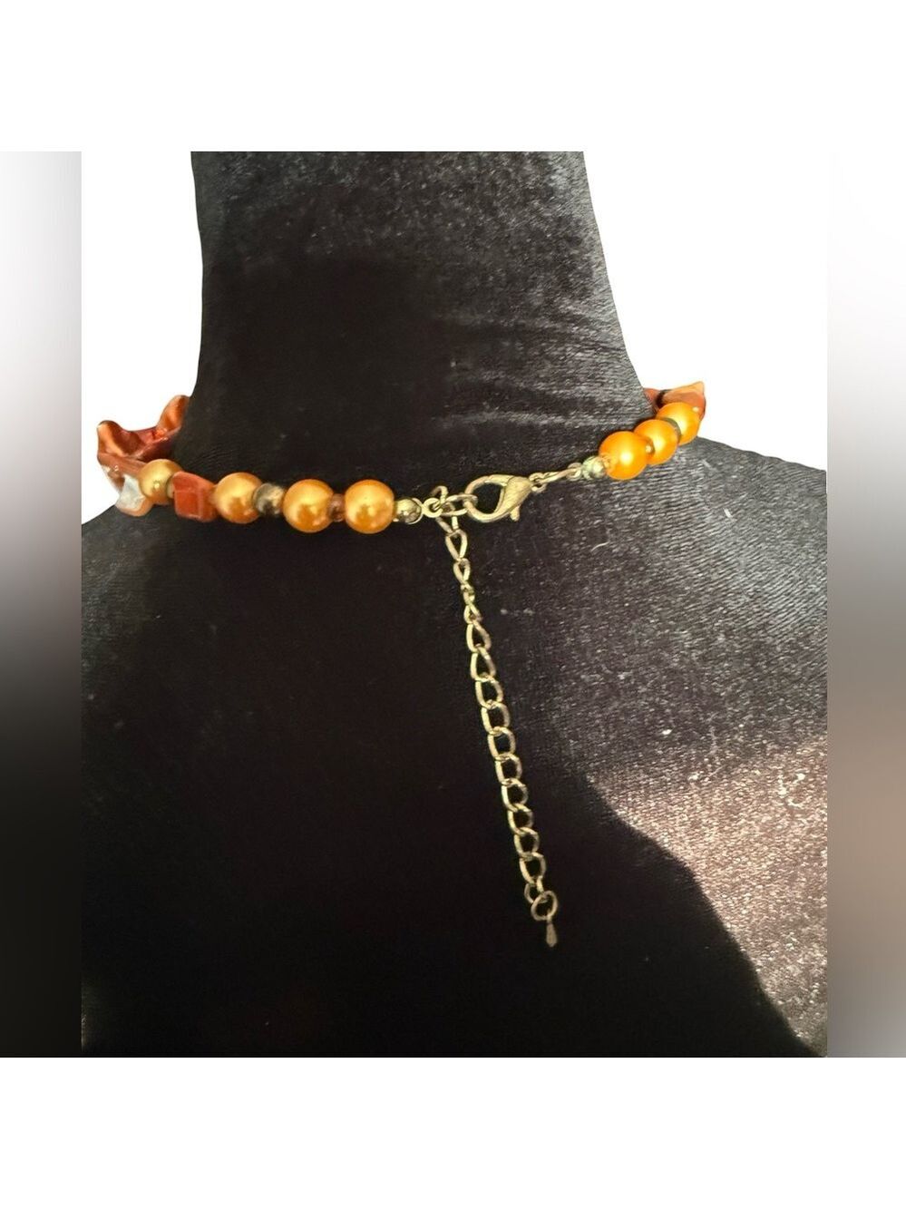 VINTAGE 80s Orange Coral Chip Glass Beads and Pearl Choker Necklace 20” RARE - Picture 2 of 5